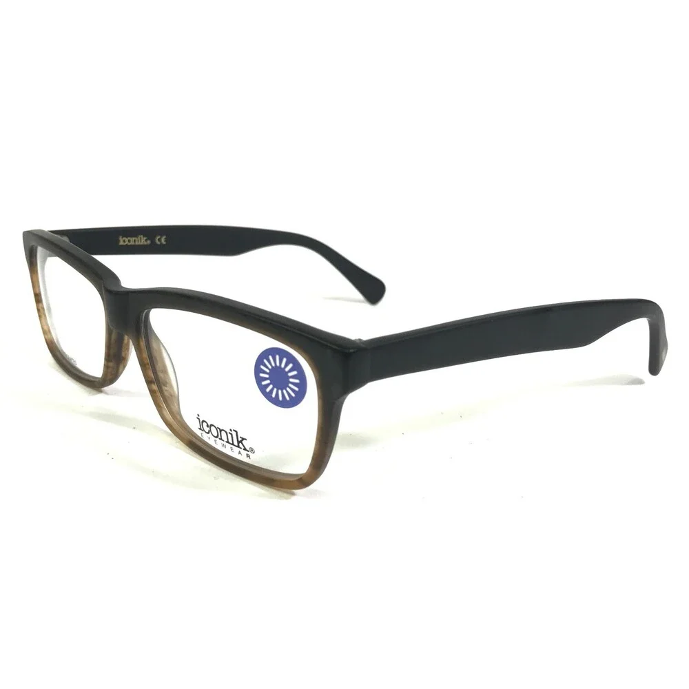 Iconik Eyeglasses Frames Harrison C01 Black Brown Rectangular Full Rim 55-14-145